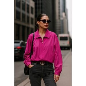 Lauren Ralph Lauren Pink Silk Jacket 2X Windbreaker Sporty Preppy Core Full Zip